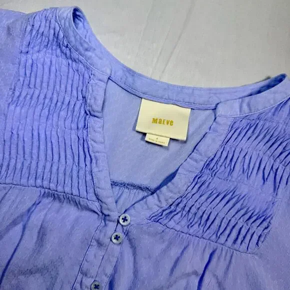 Maeve Pintuck Button Blouse Lavender Women’s 6 Peasant Cottagecore Puff Boho - Picture 8 of 16